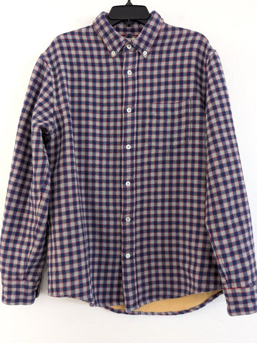 RELWEN Shirt Men's XL Blue Gray Red Chamois Check Flannel Long Sleeve Lined